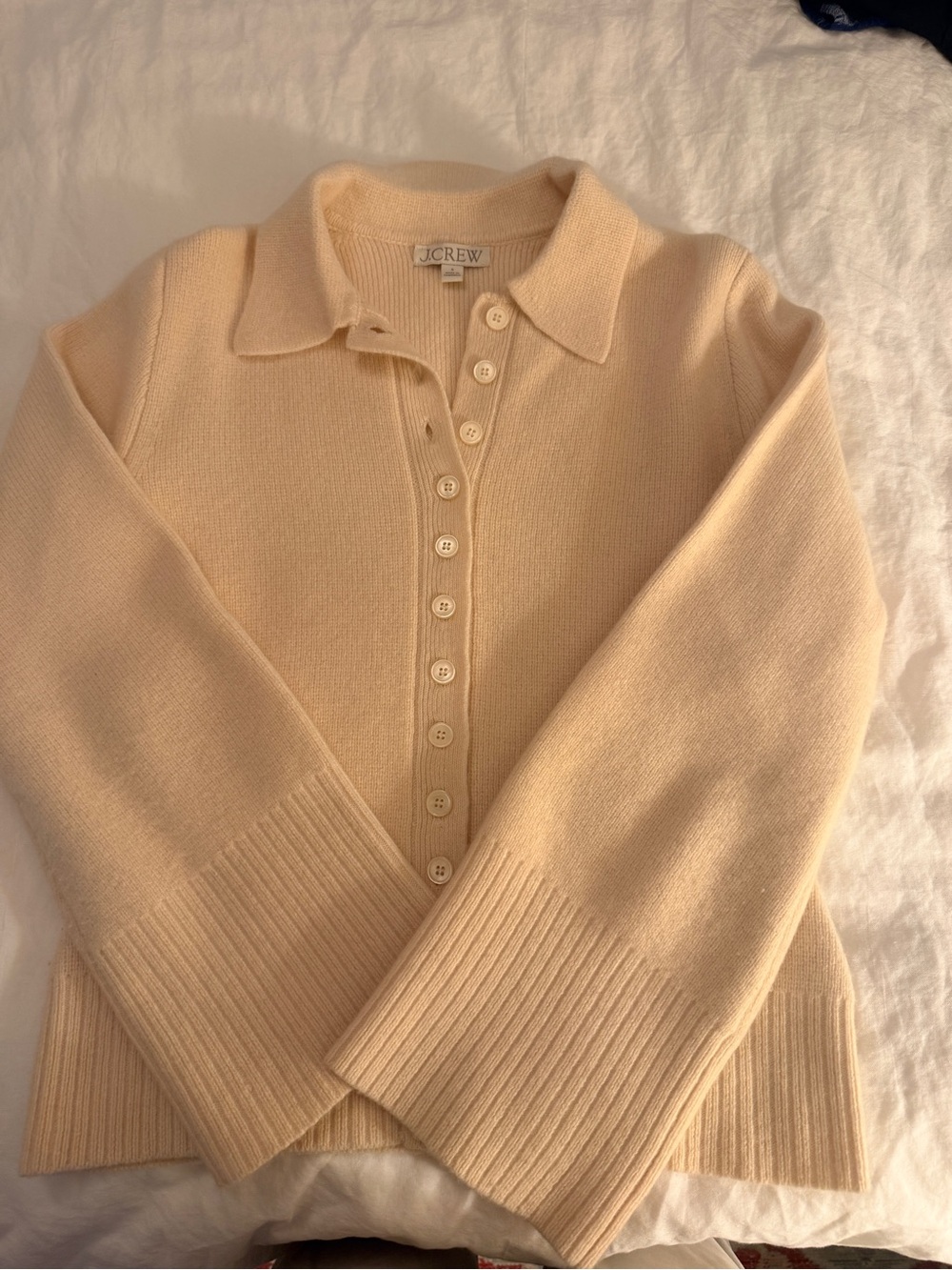 J. Crew Cream Polo-Style Milano-Stitch Cardigan - Picture 2 of 4